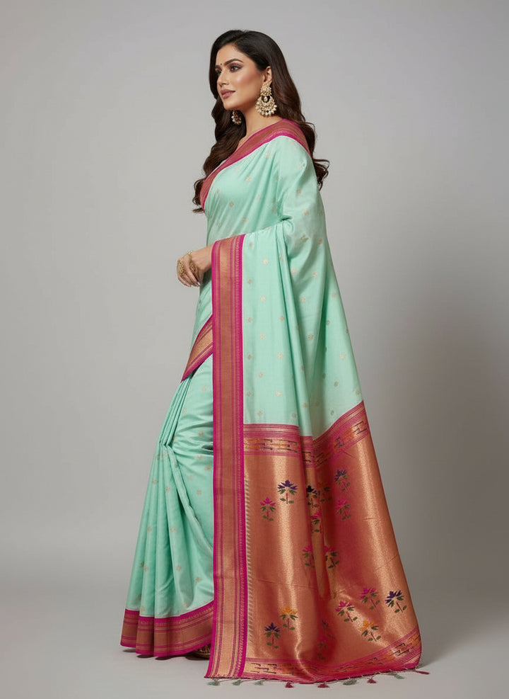 Beauty In The Ordinary Kanjivarum Paithani Blue Silk Saree