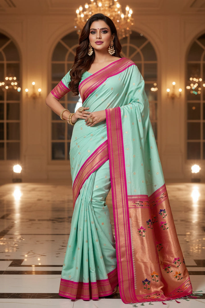Beauty In The Ordinary Kanjivarum Paithani Blue Silk Saree