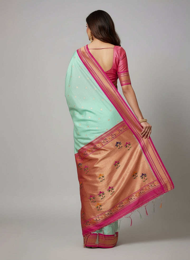 Beauty In The Ordinary Kanjivarum Paithani Blue Silk Saree