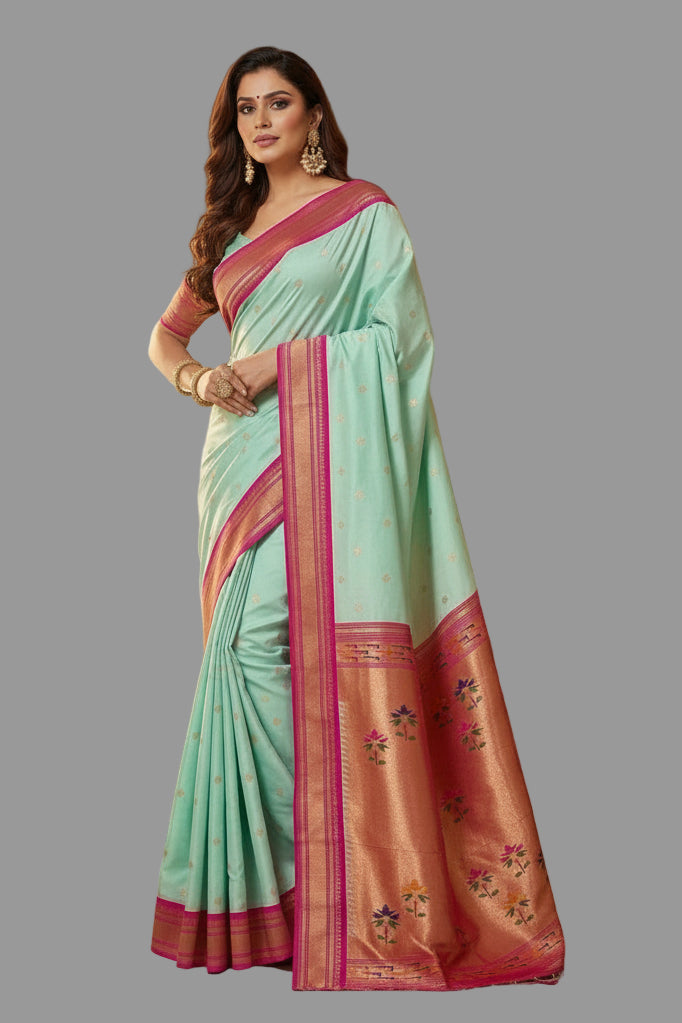 Beauty In The Ordinary Kanjivarum Paithani Blue Silk Saree