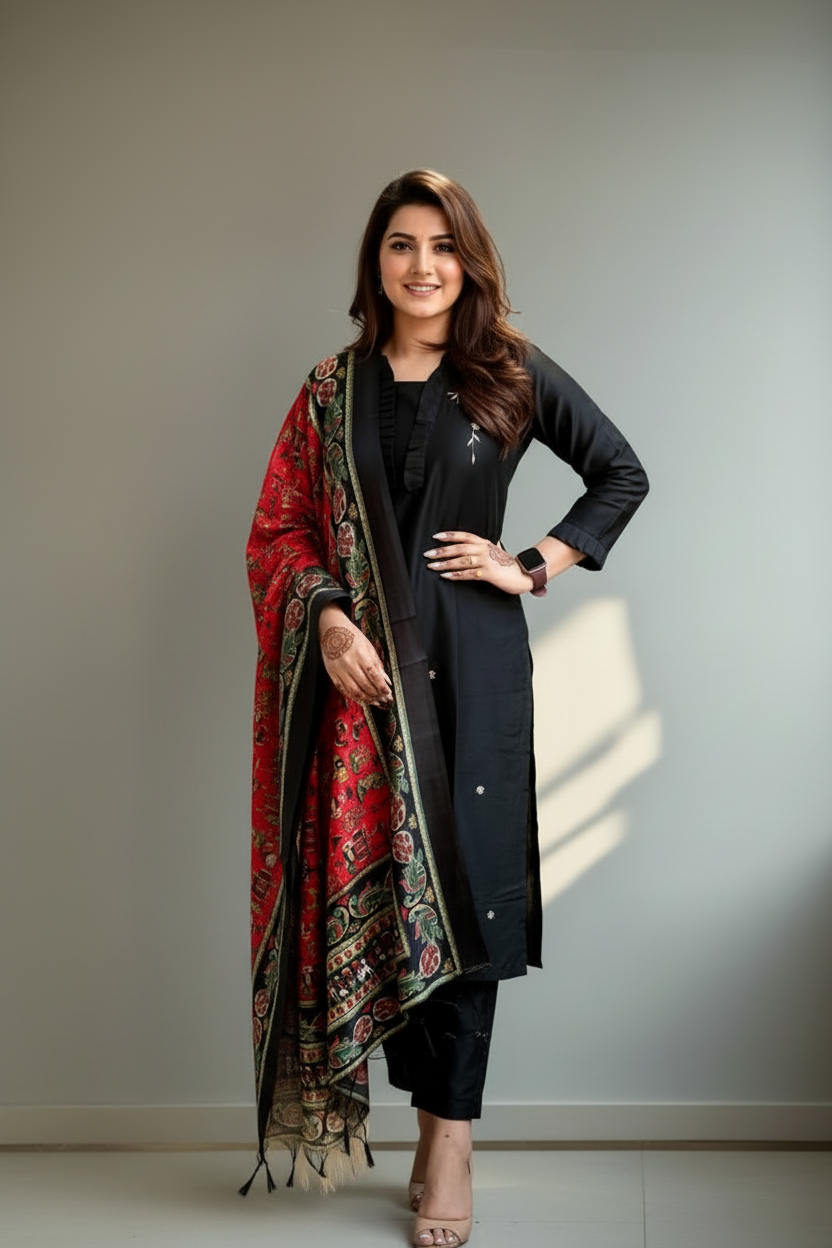 The First Love Black Cotton Kurti Set