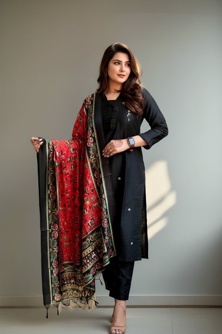 The First Love Black Cotton Kurti Set