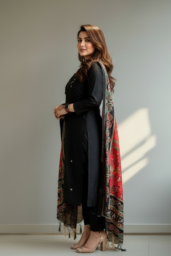 The First Love Black Cotton Kurti Set