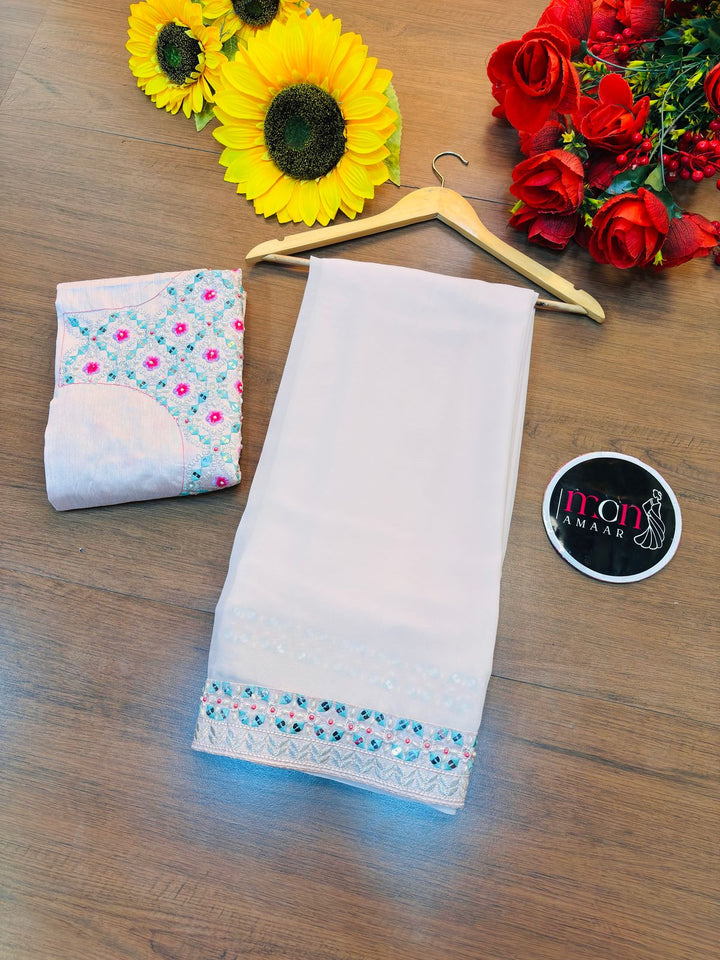 Classy Look Georgette Pink Silk Saree