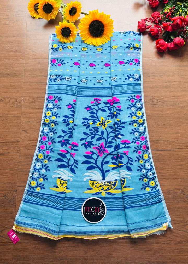 Fuldani Gap Dhakai Jamdani Saree(Blue)