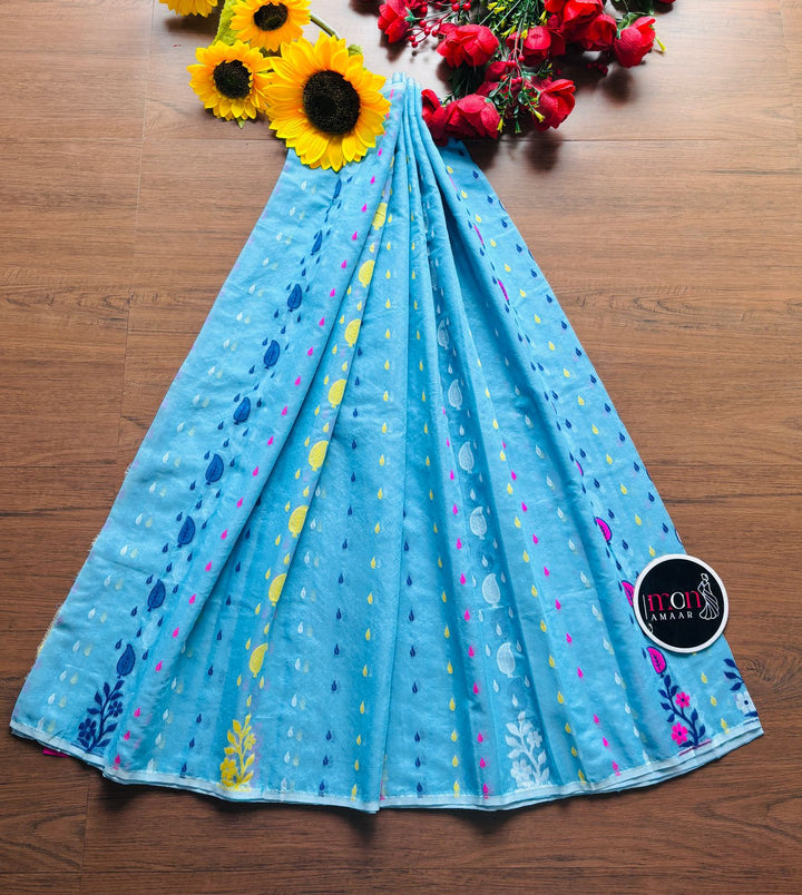 Fuldani Gap Dhakai Jamdani Saree(Blue)