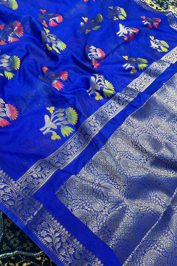 Tradition In Trend Banarasi Semi Georgette Blue Silk Saree
