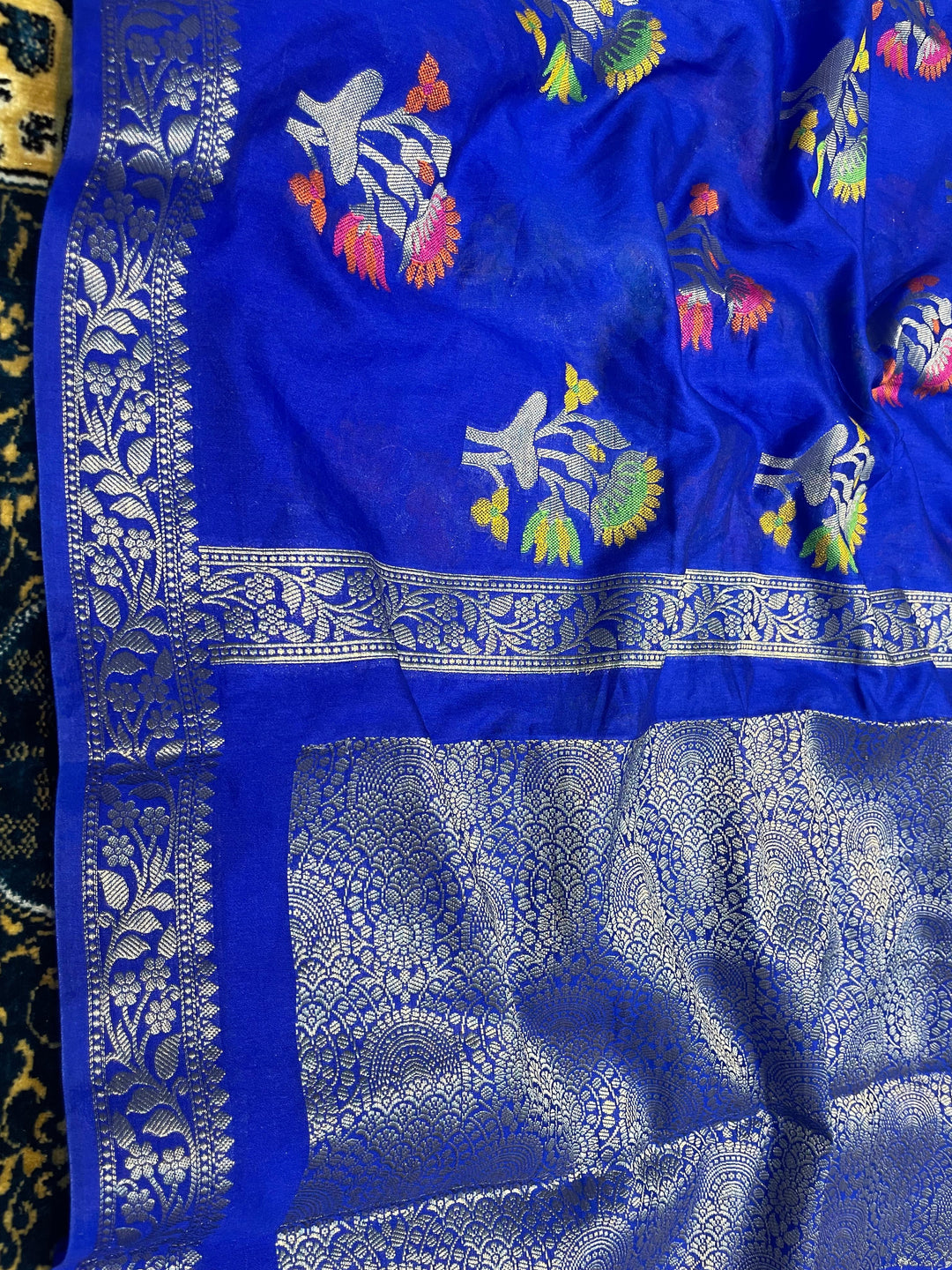 Tradition In Trend Banarasi Semi Georgette Blue Silk Saree