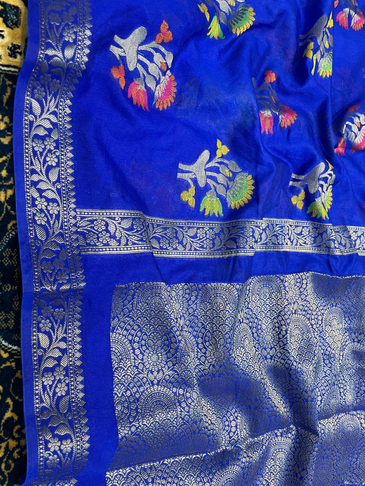Tradition In Trend Banarasi Semi Georgette Blue Silk Saree