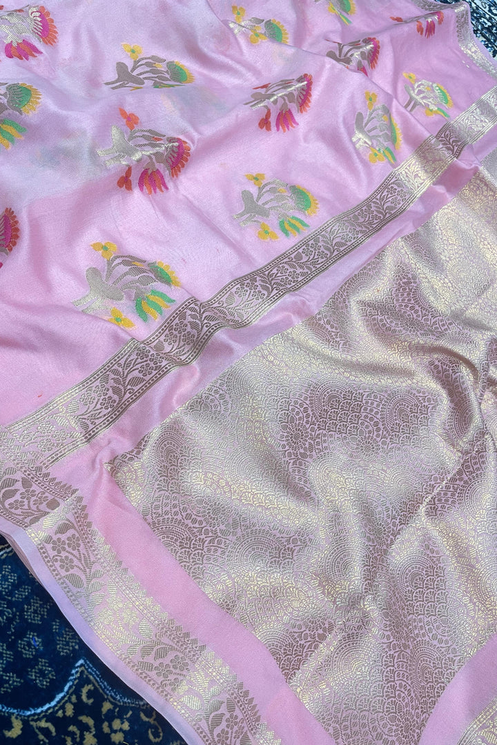 Tradition In Trend Banarasi Semi Georgette Pink Silk Saree