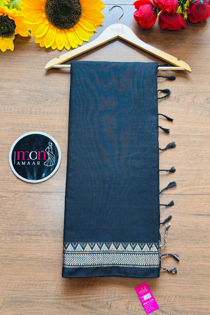 Gratifying Pure Khadi Cotton Black Saree