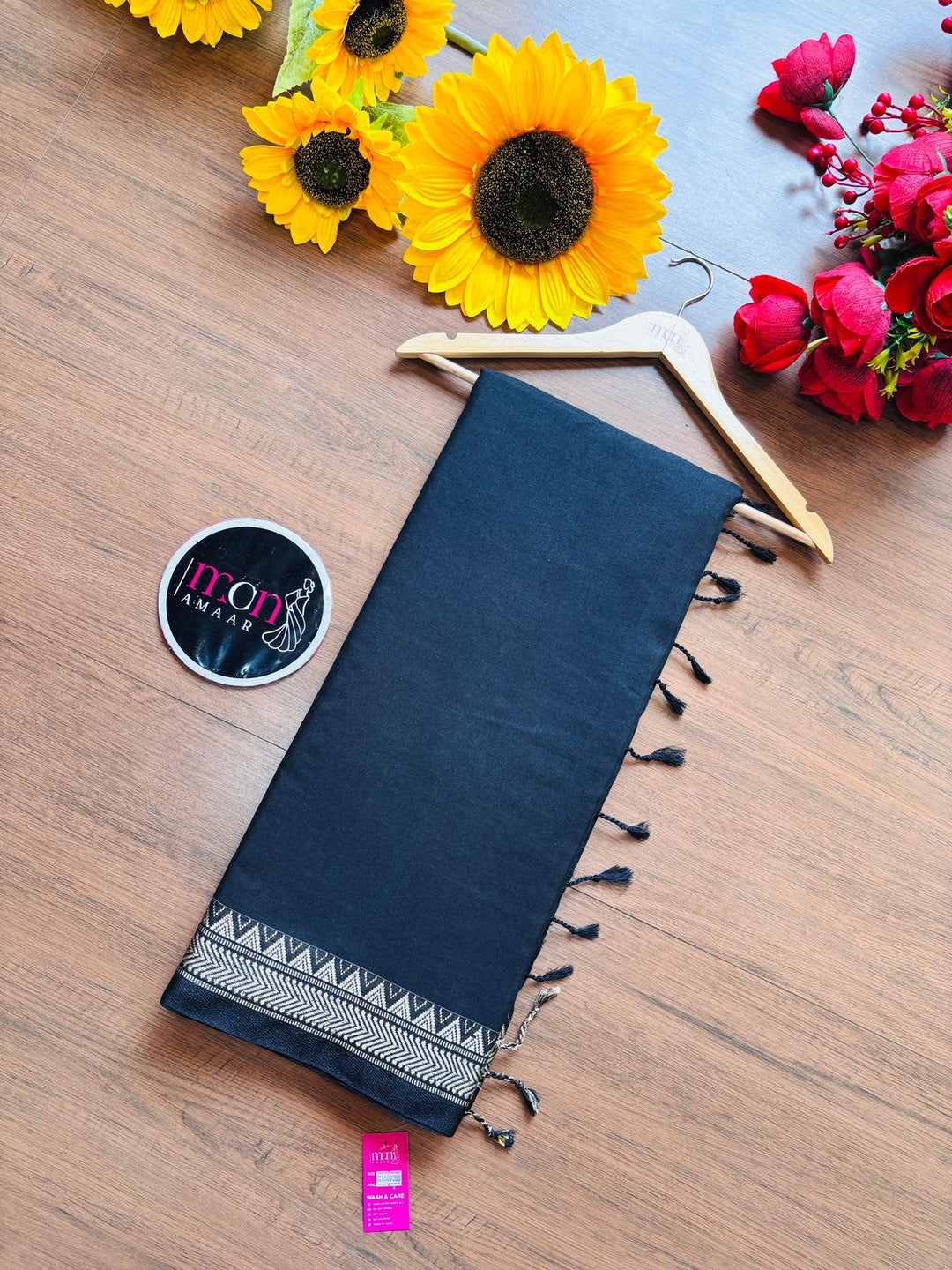 Gratifying Pure Khadi Cotton Black Saree