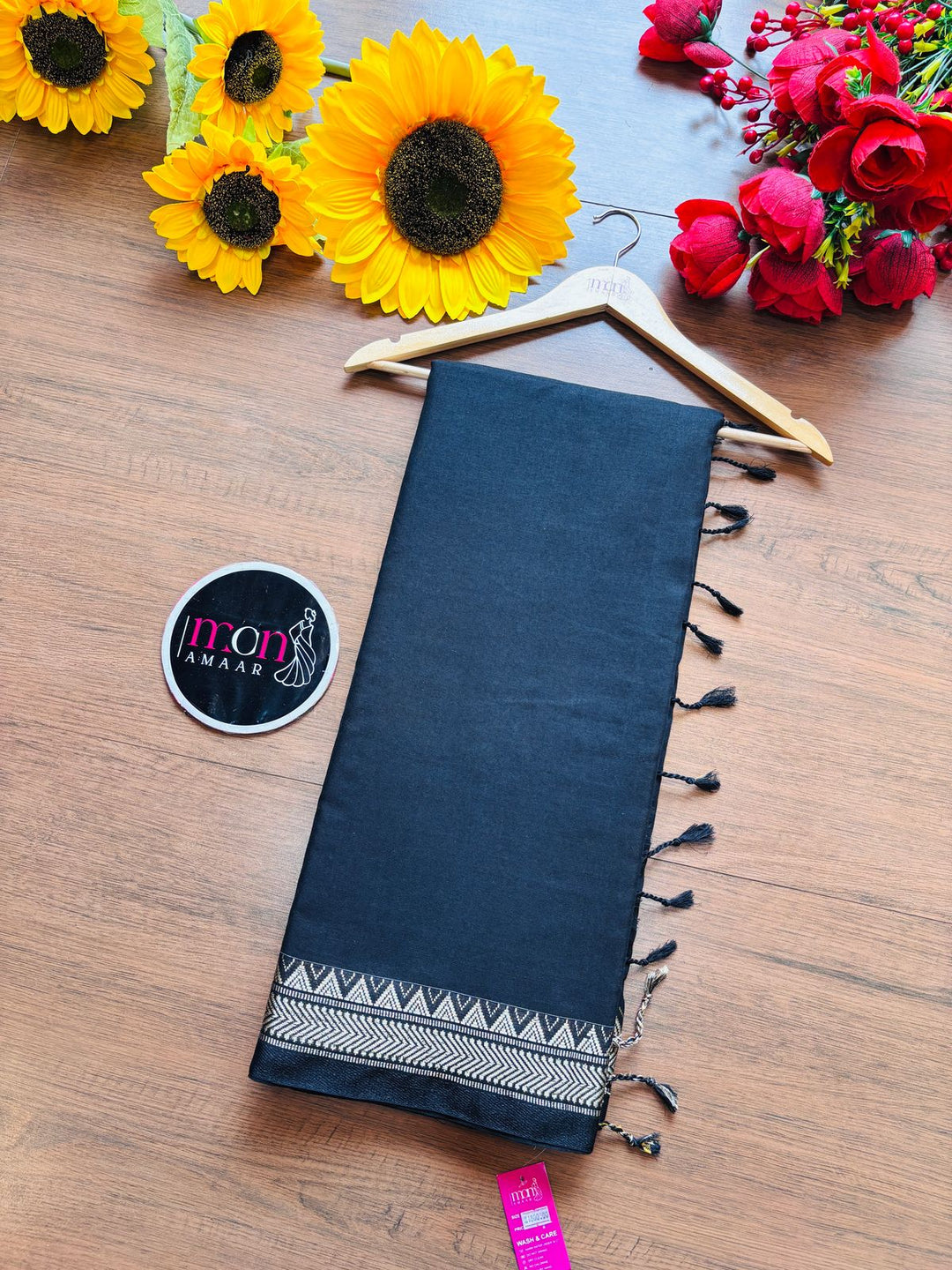 Gratifying Pure Khadi Cotton Black Saree