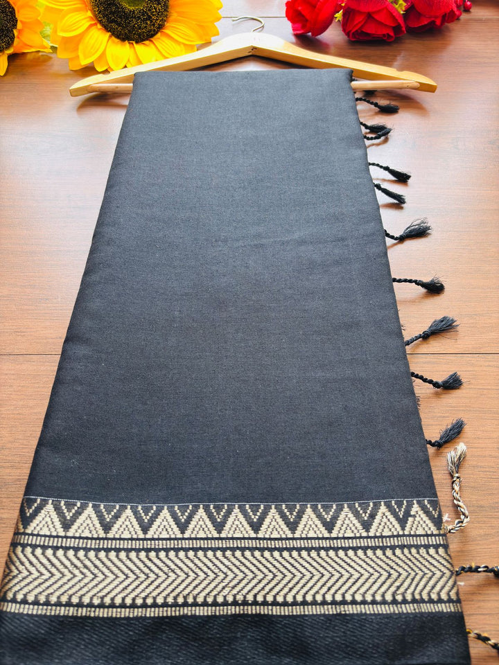 Gratifying Pure Khadi Cotton Black Saree
