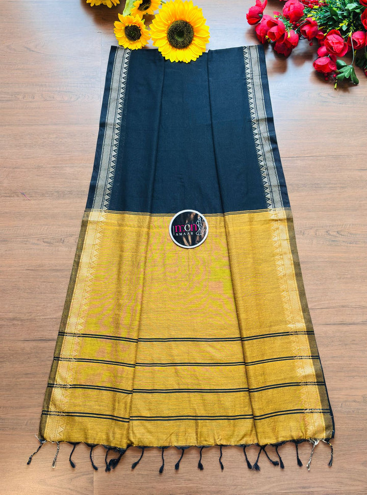Gratifying Pure Khadi Cotton Black Saree