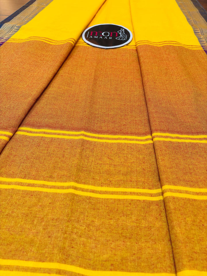 Gratifying Pure Khadi Cotton Yellow Saree