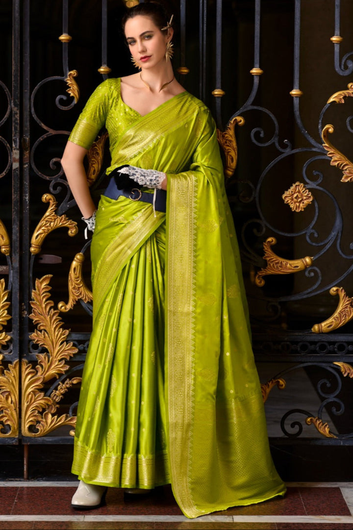A single Bloom Green Muga Silk Saree