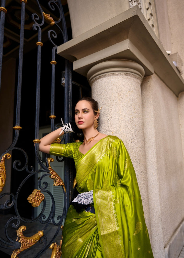 A single Bloom Green Muga Silk Saree