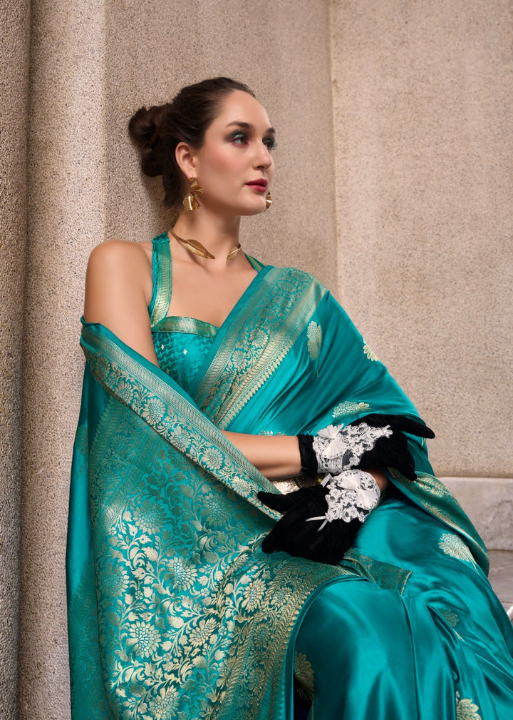 A single Bloom Blue Muga Silk Saree
