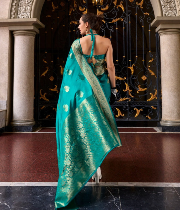 A single Bloom Blue Muga Silk Saree