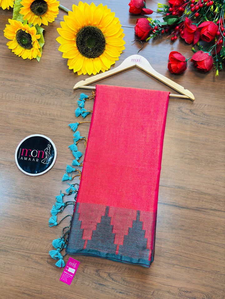 Temple Border  Tissue Khadi Saree
