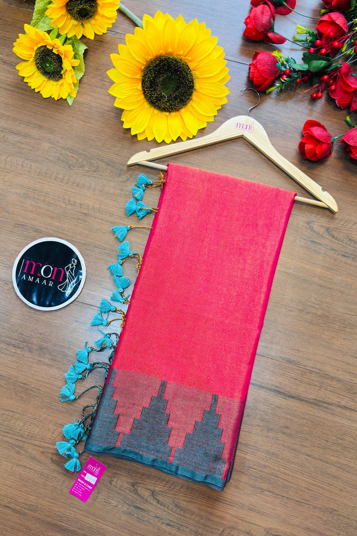 Temple Border  Tissue Khadi Saree