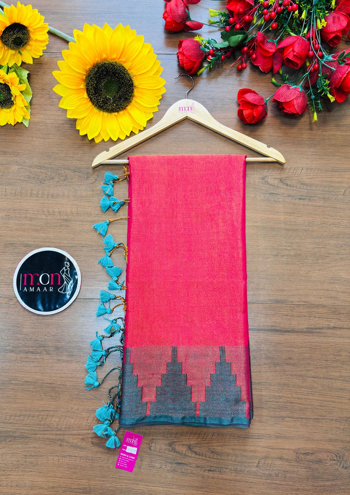 Temple Border  Tissue Khadi Saree