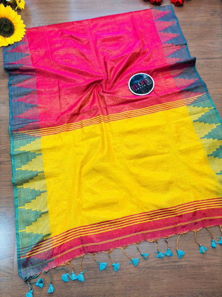 Temple Border  Tissue Khadi Saree