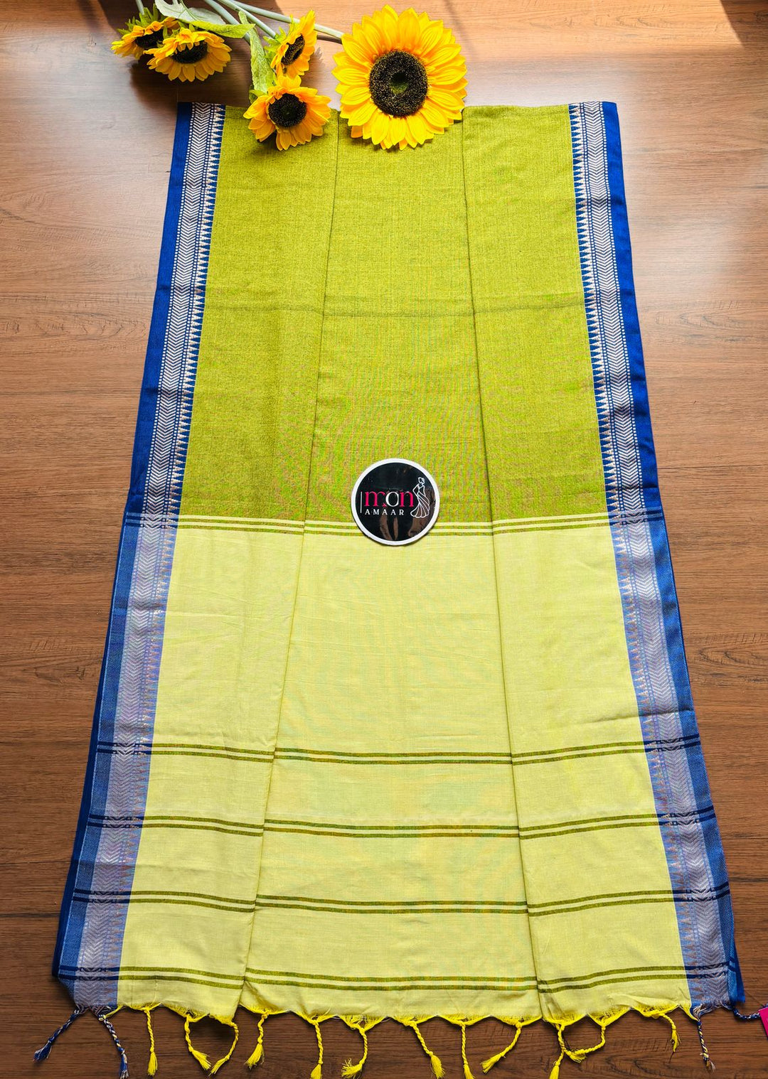 Gratifying Pure Khadi Green Cotton Saree