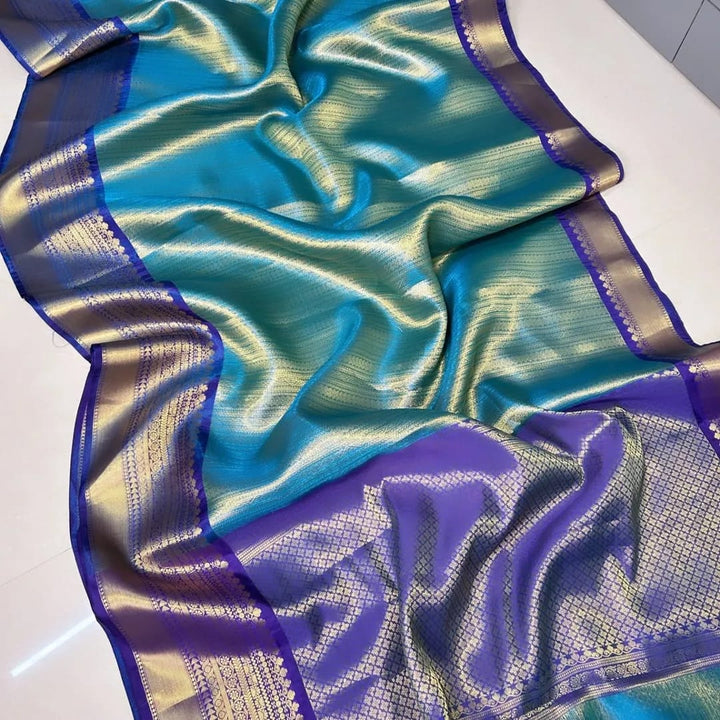 Whispering Leaves Banarasi Tanchoi Silk Saree