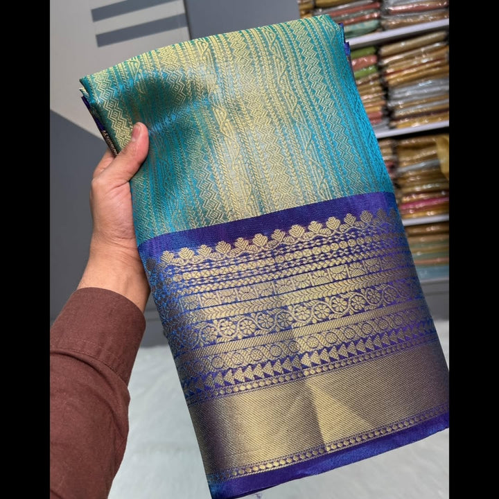 Whispering Leaves Banarasi Tanchoi Silk Saree