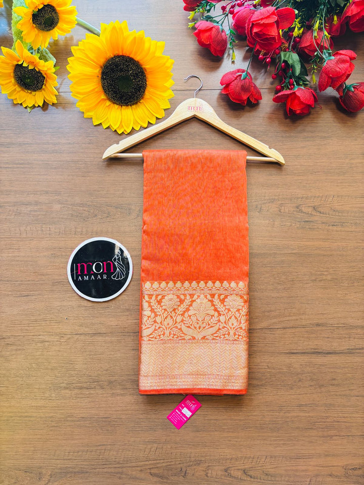 Pure Handwoven Silk Linen Banarasi Saree [new]