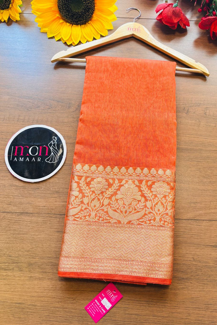 Pure Handwoven Silk Linen Banarasi Saree [new]