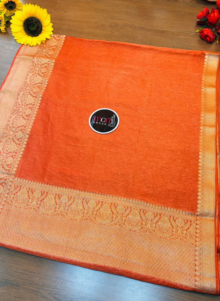 Pure Handwoven Silk Linen Banarasi Saree [new]