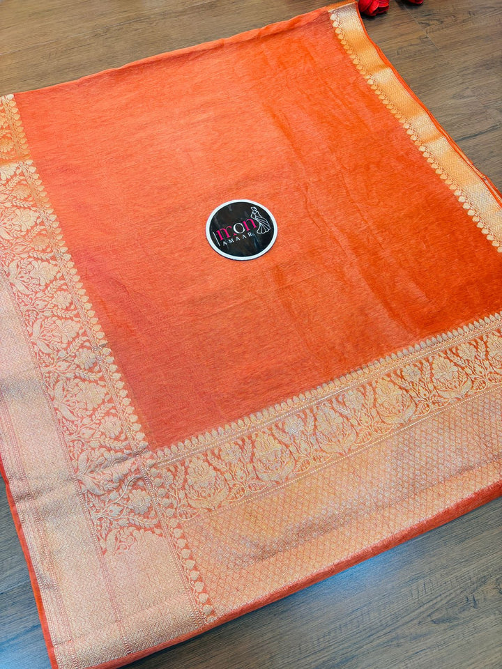 Pure Handwoven Silk Linen Banarasi Saree [new]