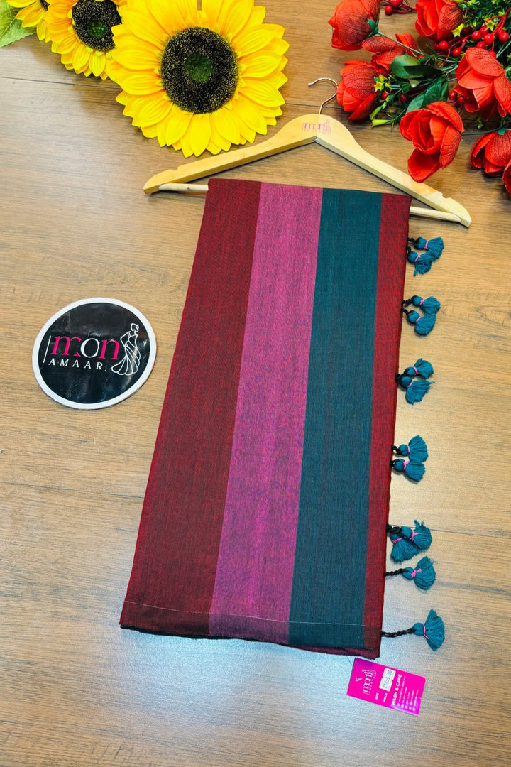 Stripe Style Multicolor Khadi Cotton Saree