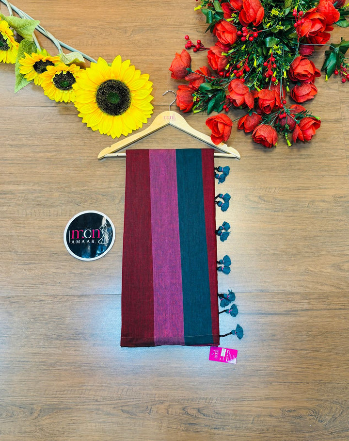 Stripe Style Multicolor Khadi Cotton Saree