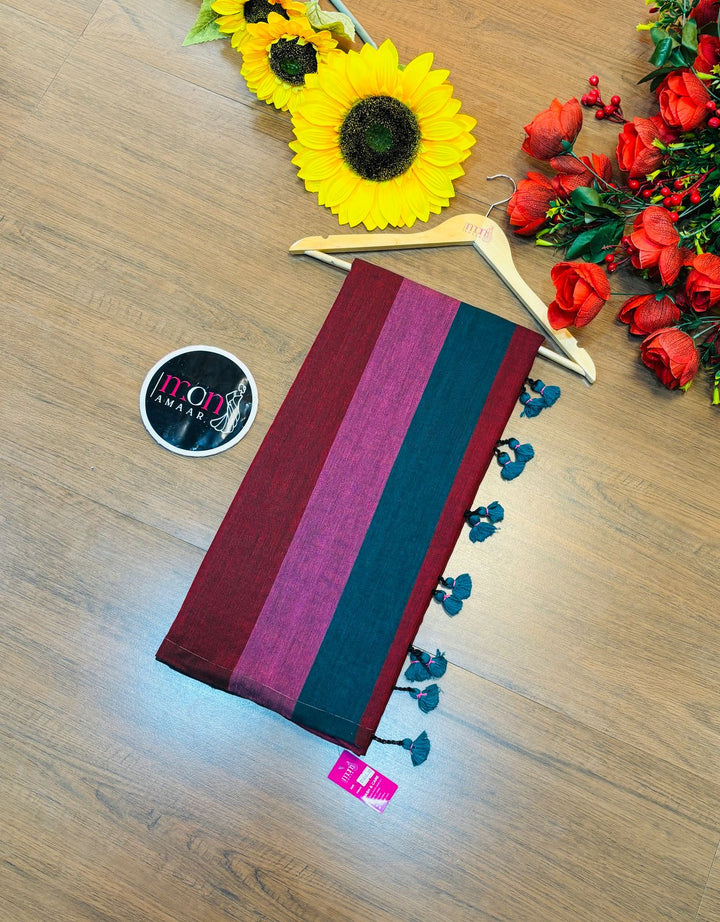 Stripe Style Multicolor Khadi Cotton Saree