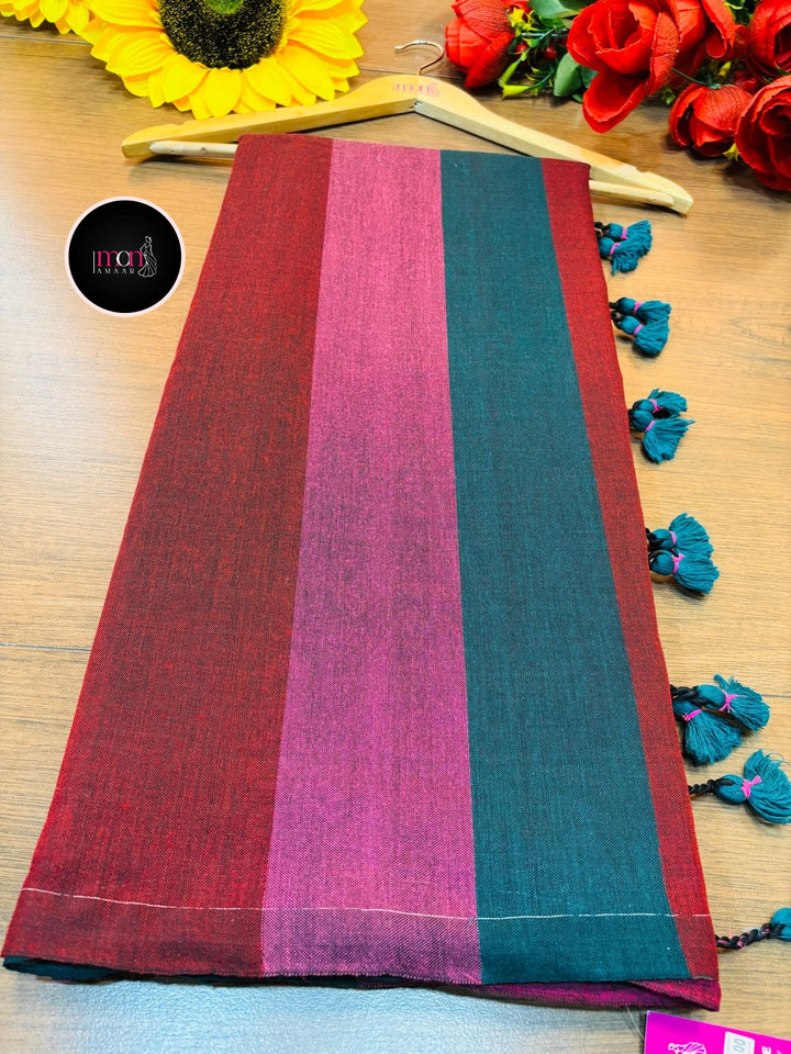 Stripe Style Multicolor Khadi Cotton Saree