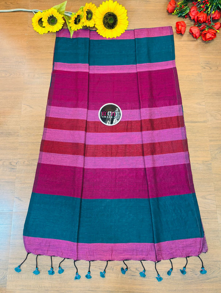 Stripe Style Multicolor Khadi Cotton Saree