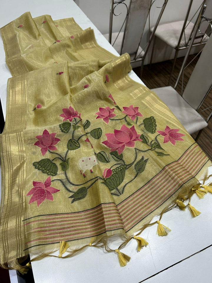 Scenic Routes Tissue Muga Cotton Jamdani Saree