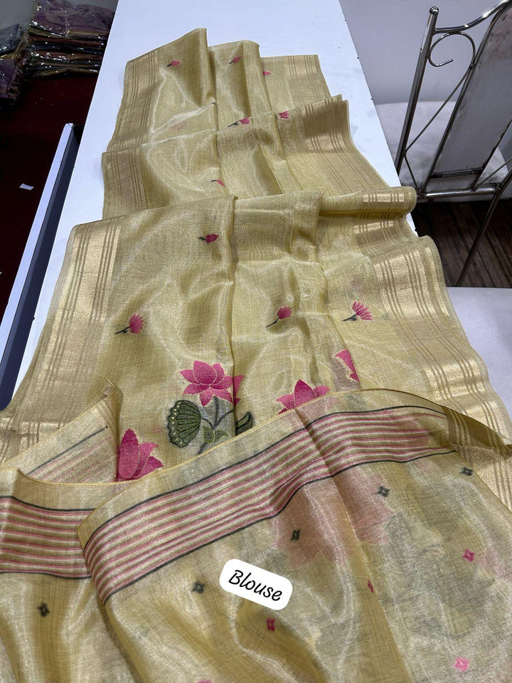 Scenic Routes Tissue Muga Cotton Jamdani Saree
