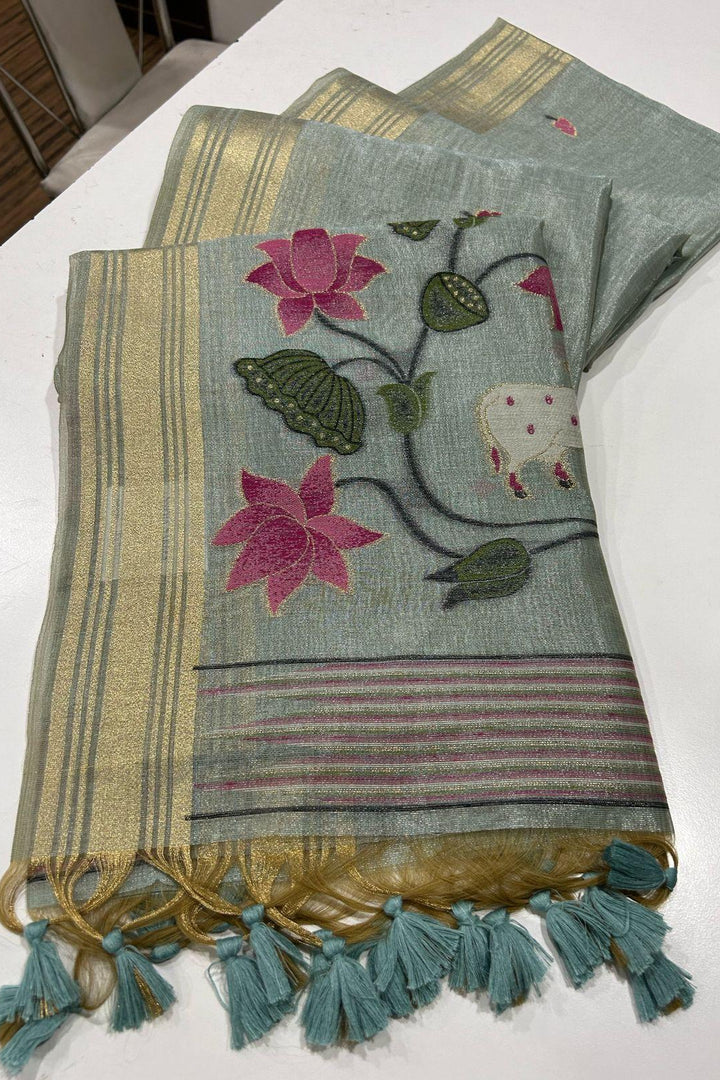 Scenic Routes Tissue Muga Cotton Jamdani Saree