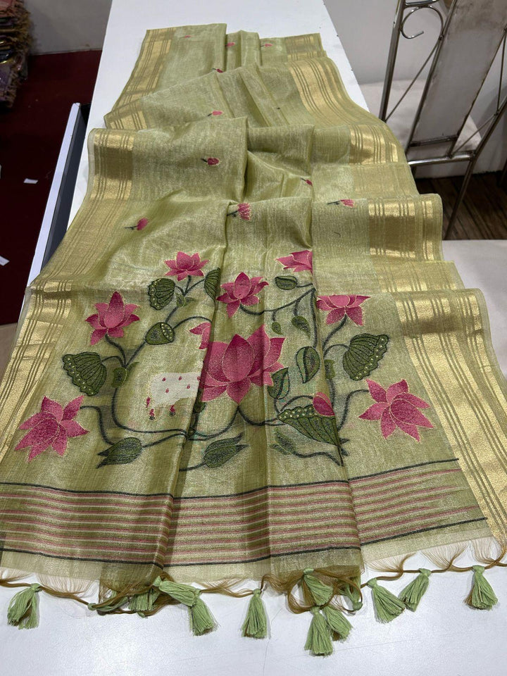 Scenic Routes Tissue Muga Cotton Jamdani Saree