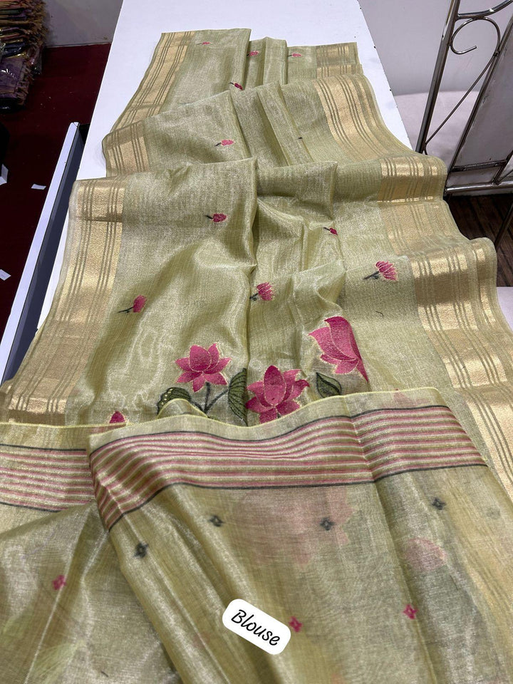 Scenic Routes Tissue Muga Cotton Jamdani Saree