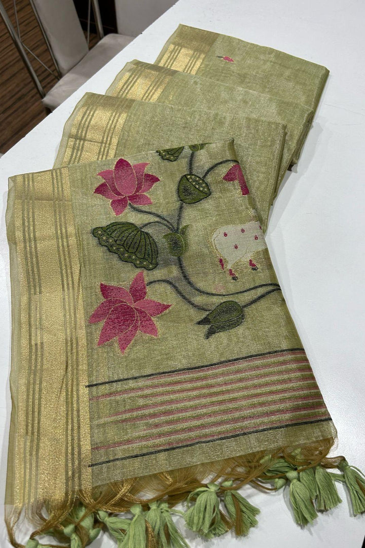 Scenic Routes Tissue Muga Cotton Jamdani Saree