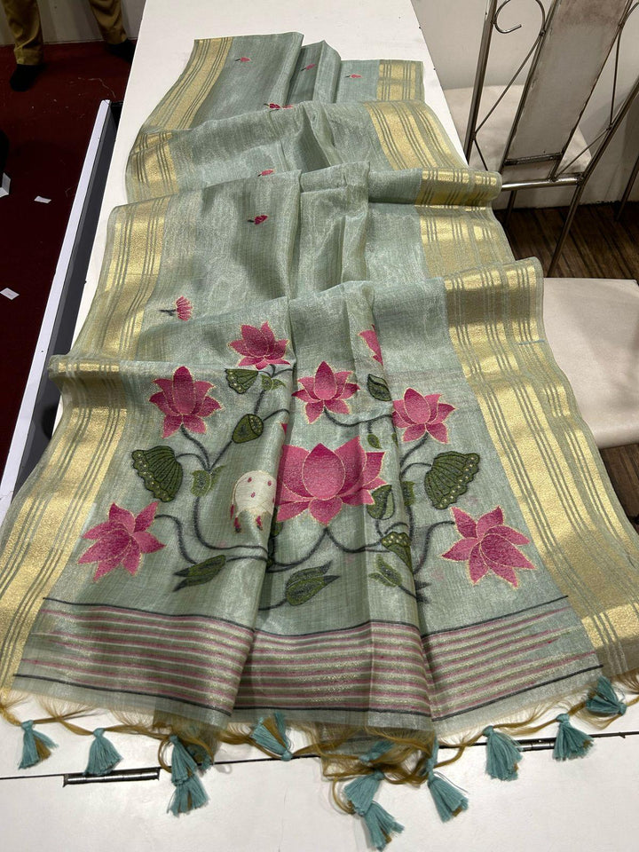 Scenic Routes Tissue Muga Cotton Jamdani Saree