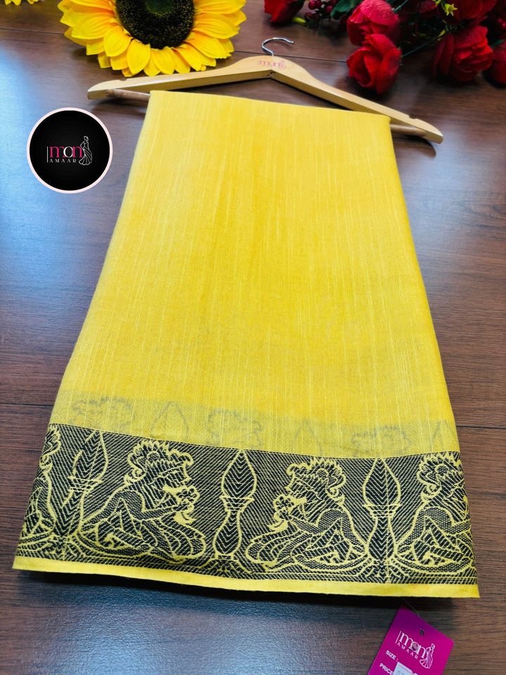 Sun Rays-Pure Handwoven Cotton Linen Saree