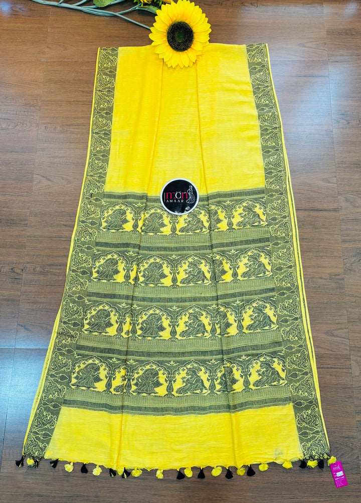Sun Rays-Pure Handwoven Cotton Linen Saree