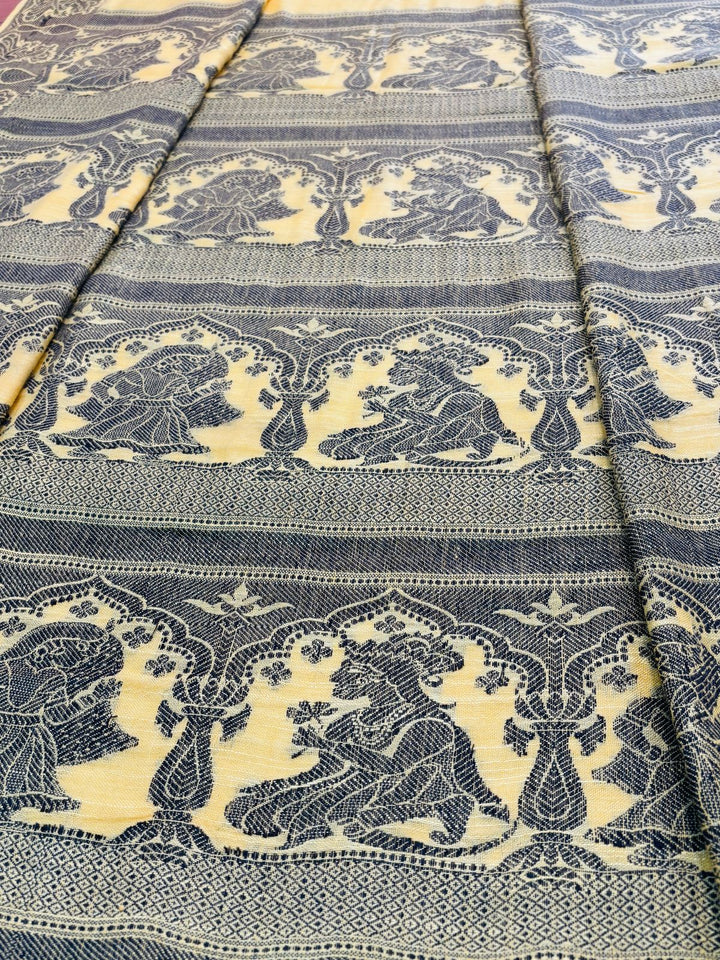 Sun Rays-Pure Handwoven Cotton Linen Saree